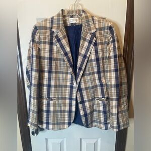 Exclusive designs by Don Kenny plaid blazer sz 14 blue/tan